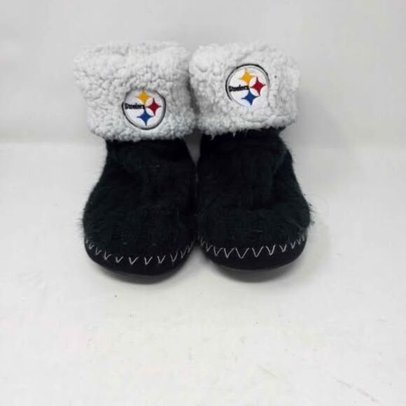 Unbranded Shoes - Pittsburgh Steelers Cable Knit Sherpa Slippers Womens XL 11-12 Black Bootie